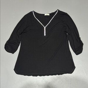 VLD Black Shirt with Rhinestone Neck Detail (Women’s XL)